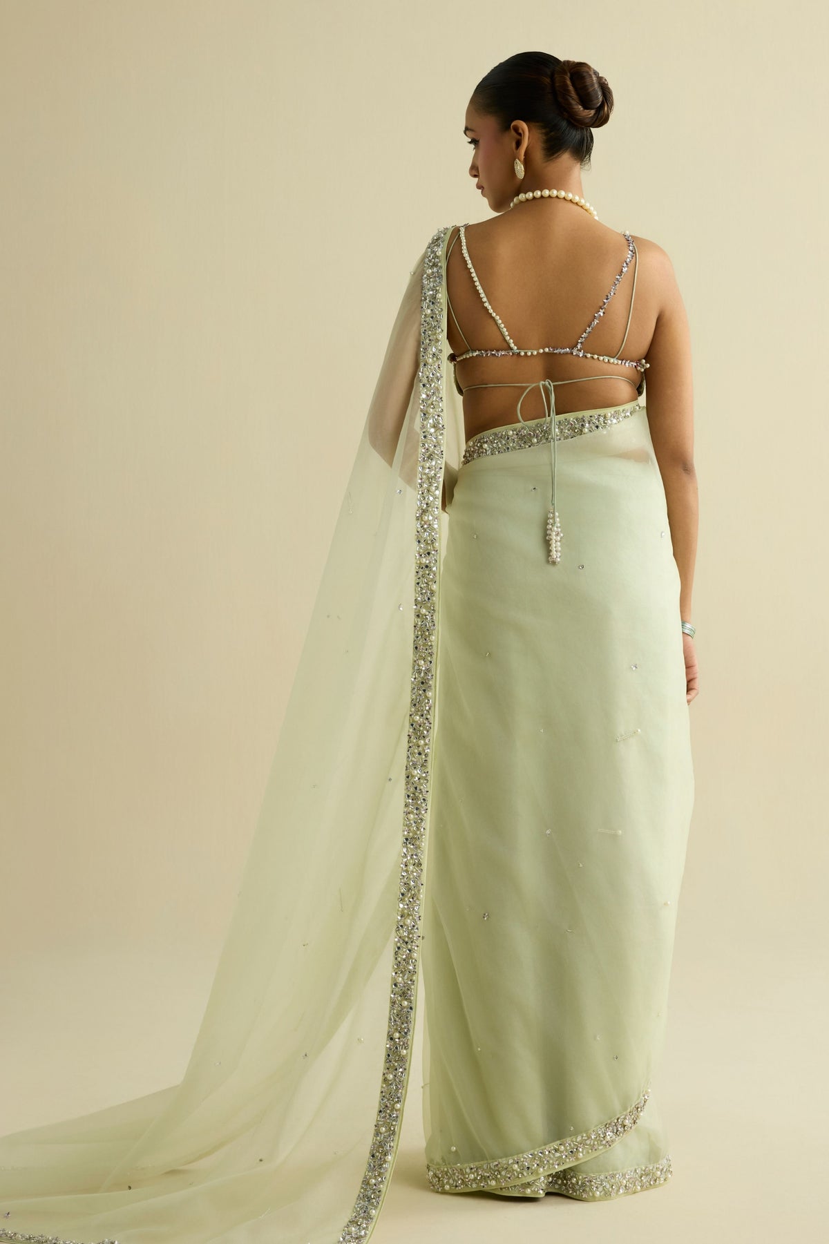 Sage Green Embroidered Saree Set