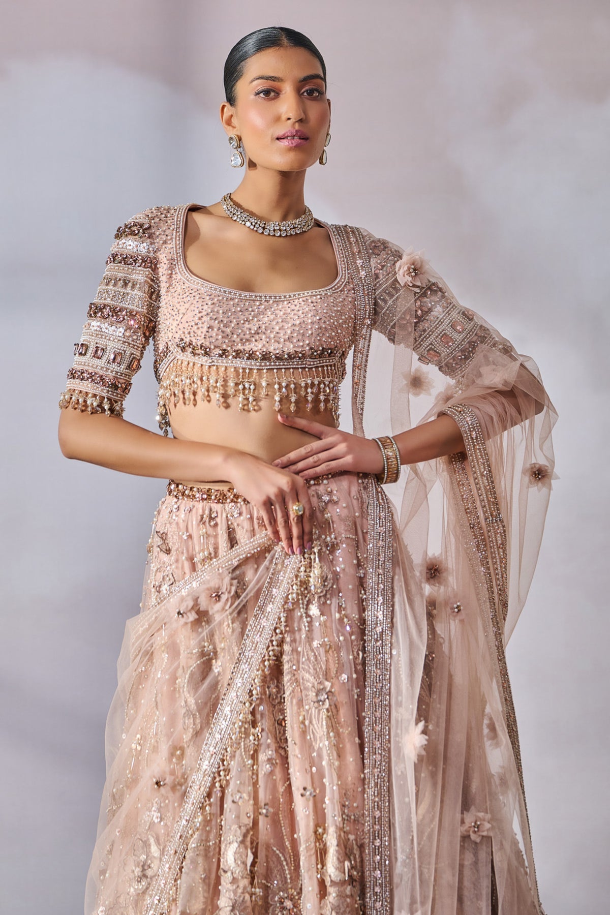 Embroidered Paneled Lehenga With Blouse And Dupatta