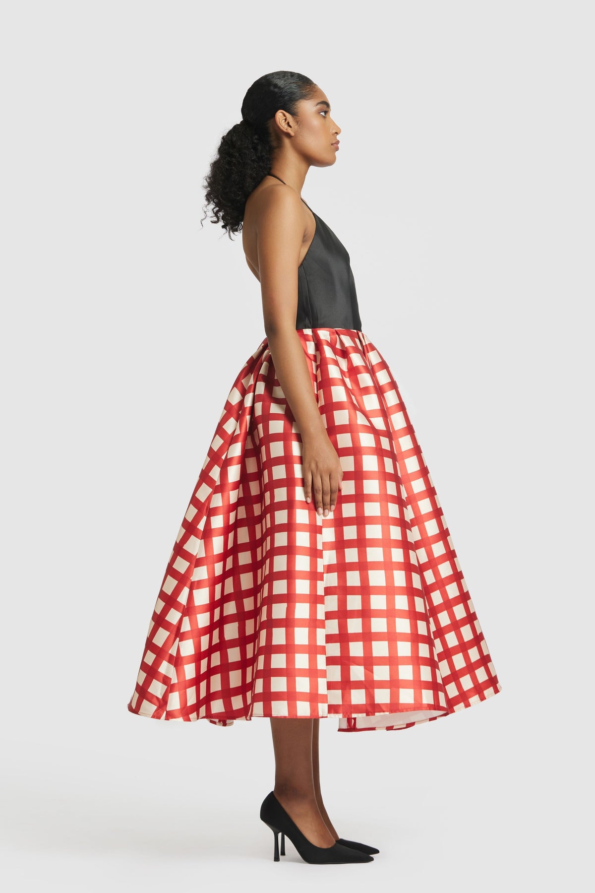 Red &amp; White Halter Midi Dress