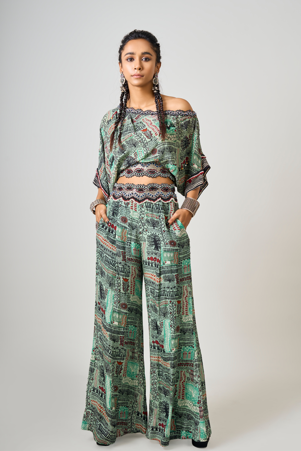 Mint Printed Embroidered Co-ord Set