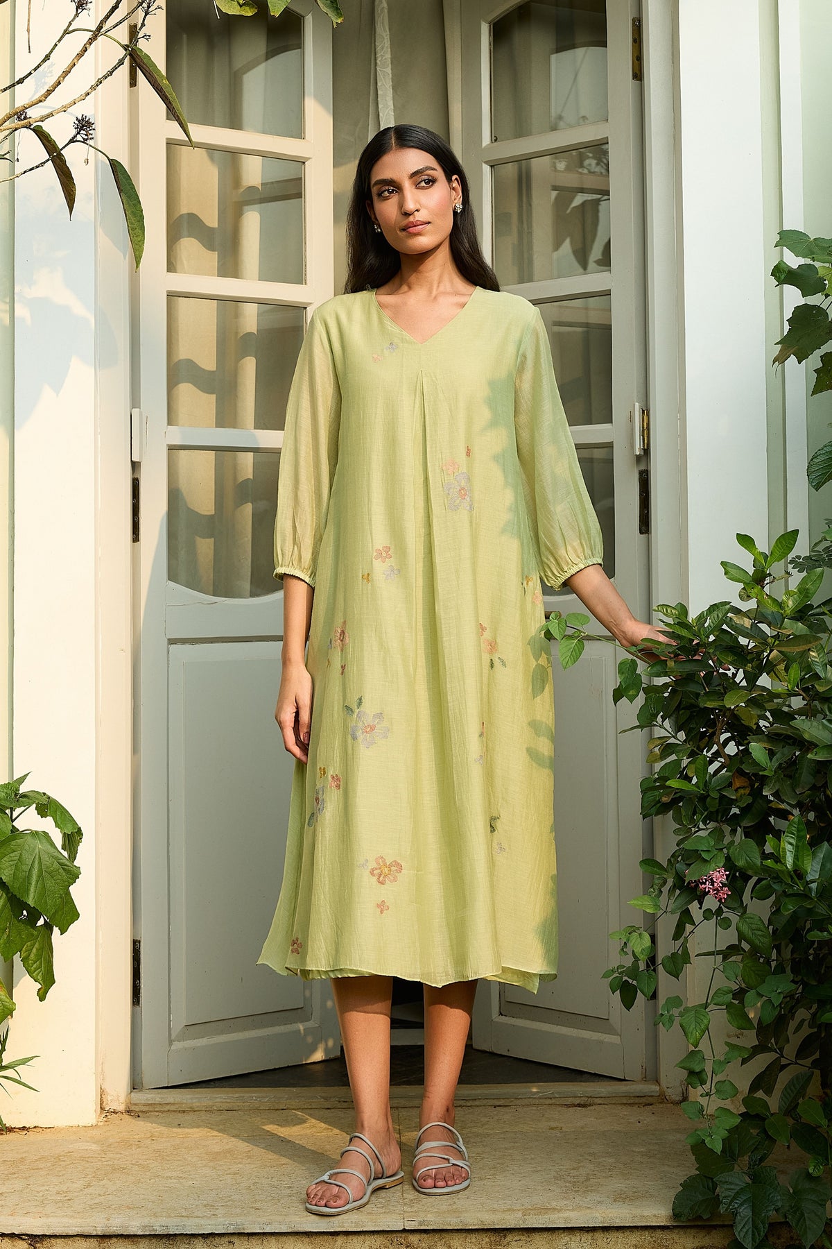 Lime Embroidered Floral Dress