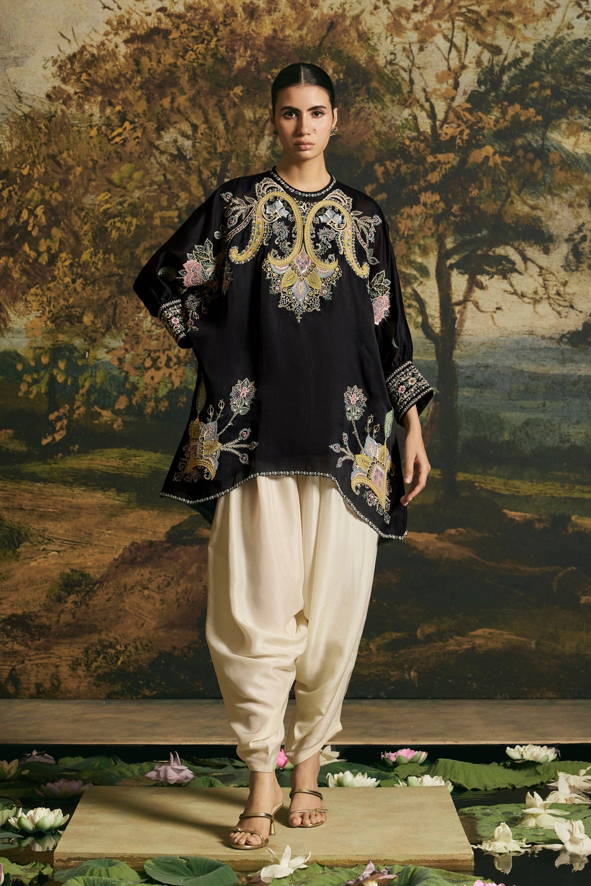 Black Applique Tunic Set