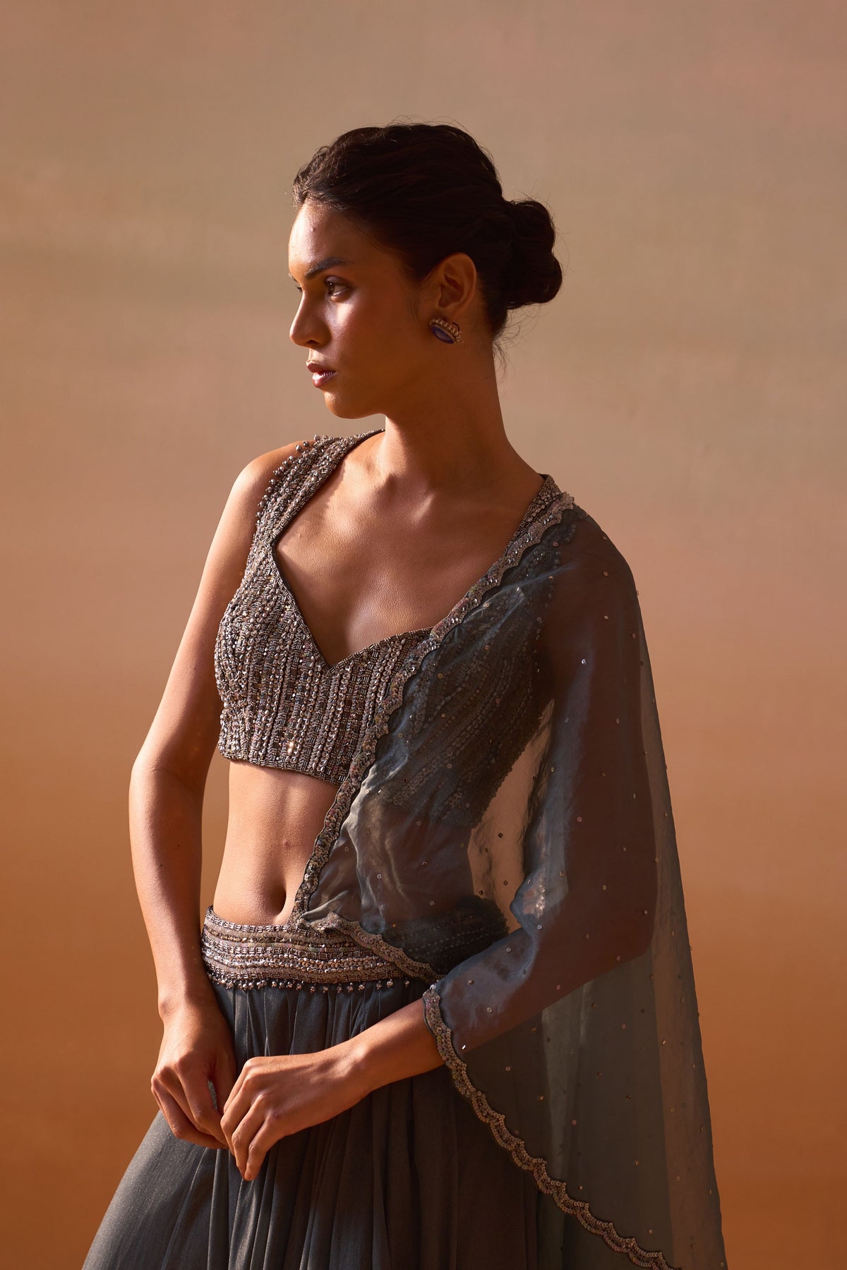 Grey Shimmer Draped Saree