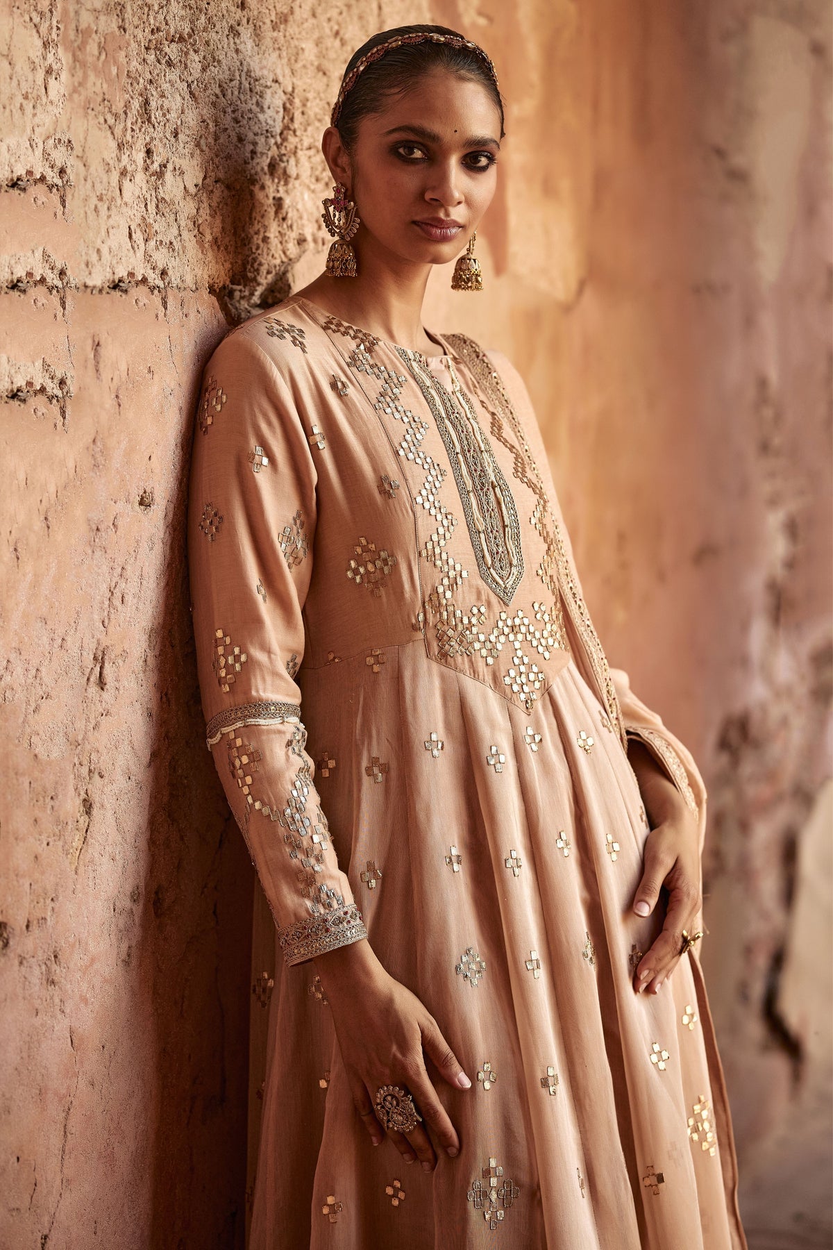 Chanderi Gota Anarkali Set