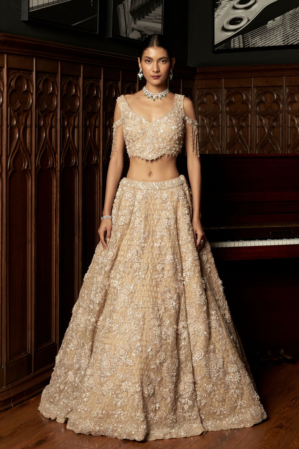 Beige 3d Lehenga Set