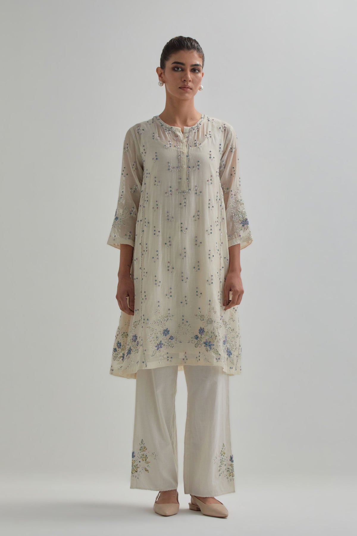 Blue Floral Short Kurta Set