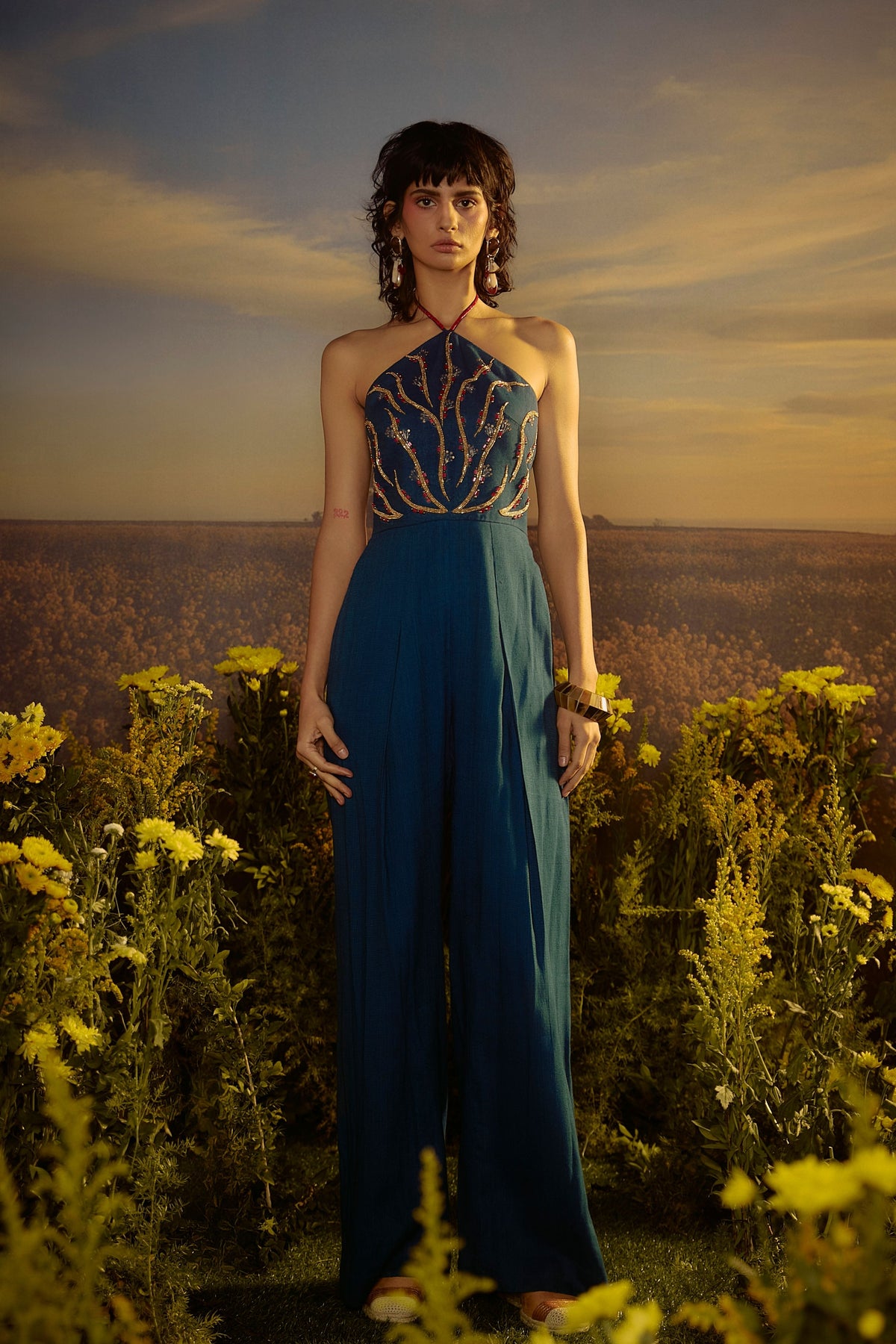 Embroidered Yoke Jumpsuit
