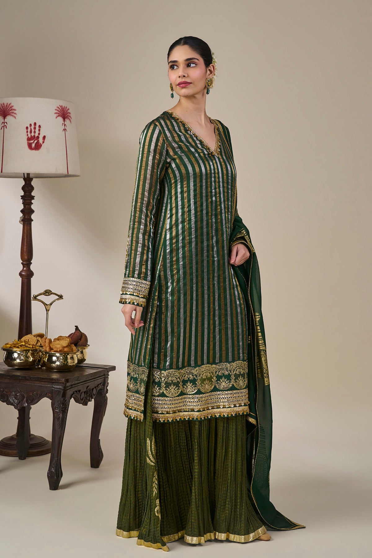 Green Kera Palm kurta Set