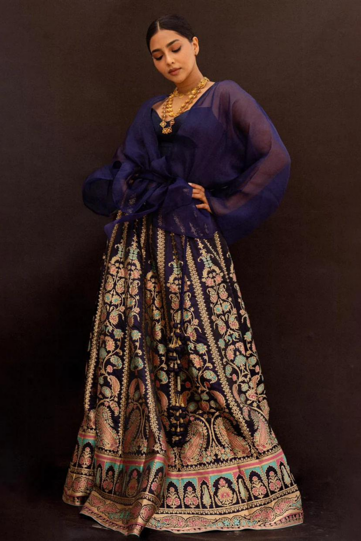 Handwoven Deep Blue Silk Lehenga
