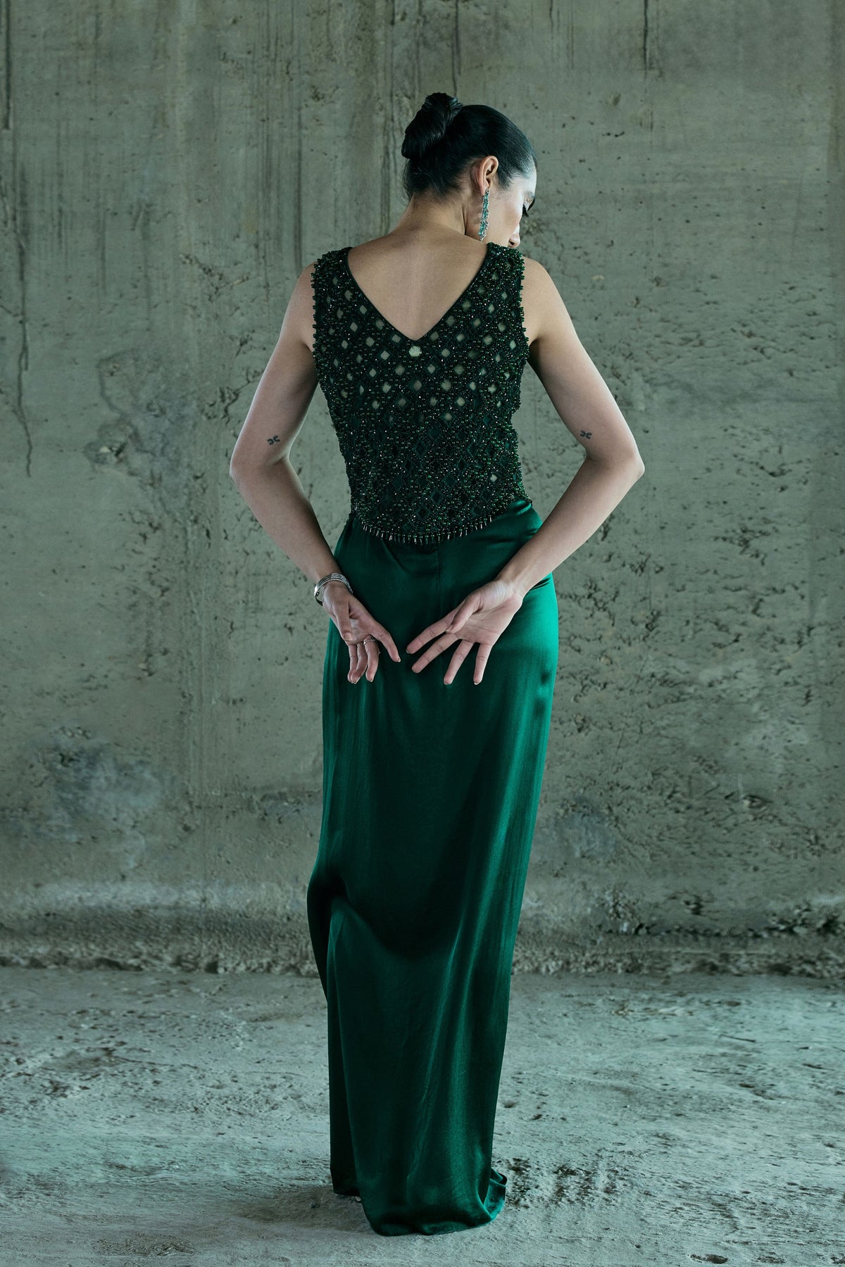 Emerald Crystal Jacket With Skirt Set