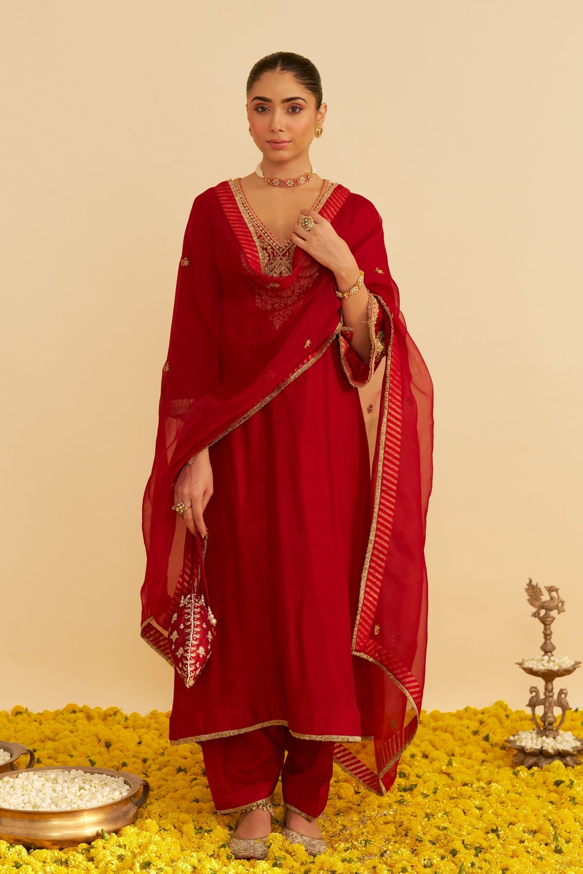 Haayat Red Kaftan With Salwar