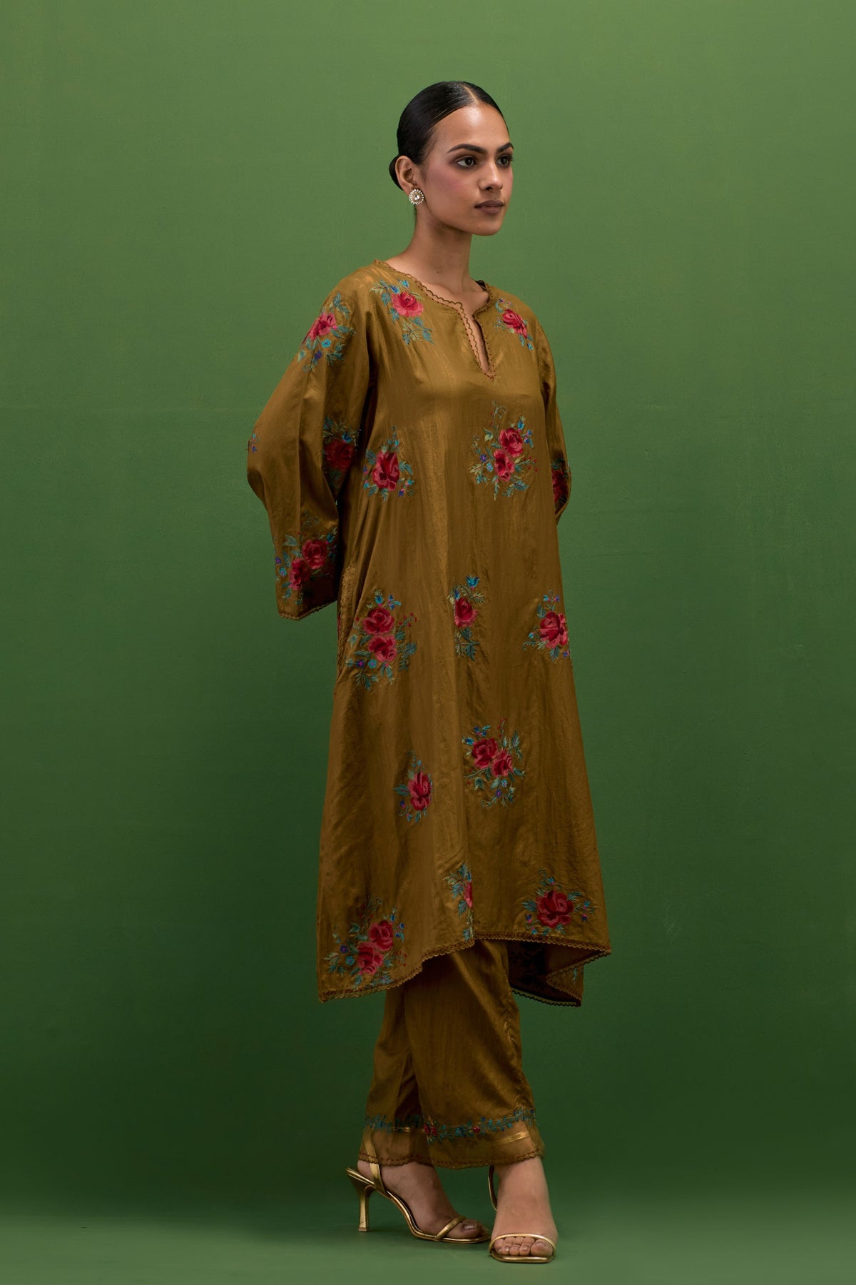 Golden Olive A-line Kurta Set
