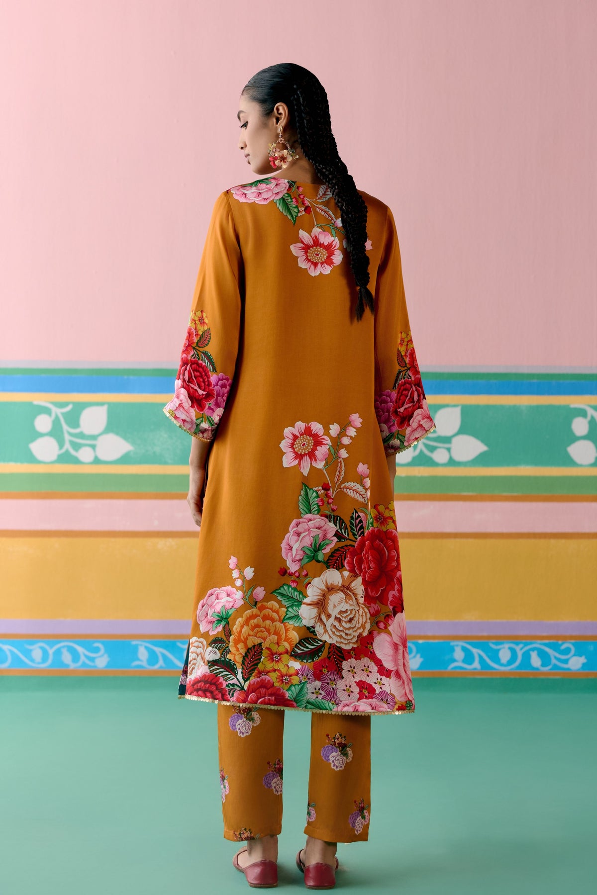 Mustard Floral Kurta Set