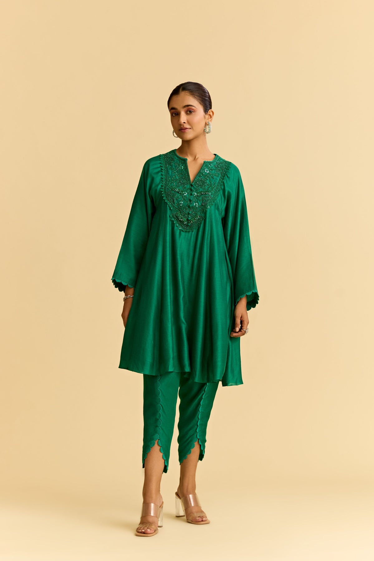 Green Flared kurta Set