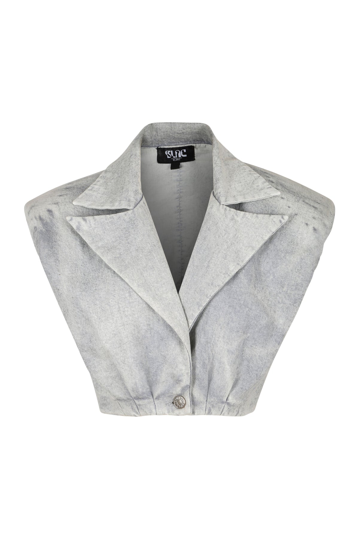 Grey Denim Power Shoulder Top