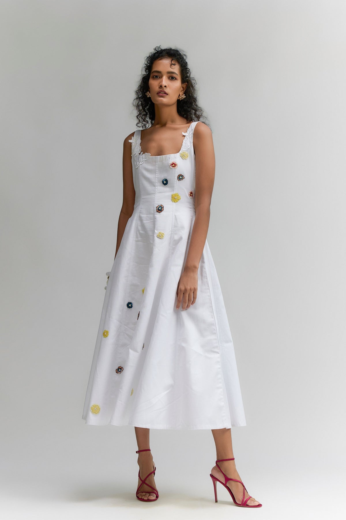 White Lyla Twill Cotton Midi Dress