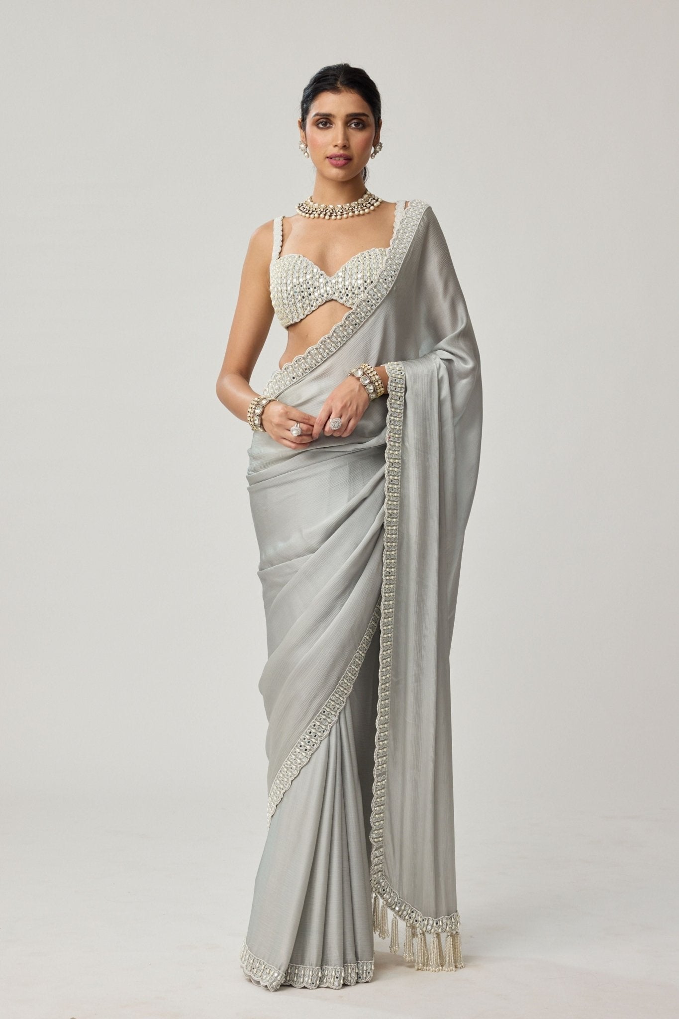 Powder Grey Saree Set - Vvani by Vani Vats - Elahe