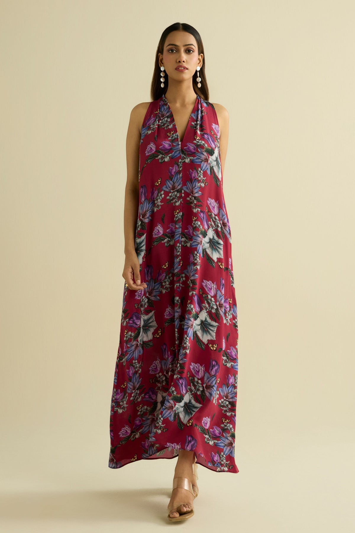 Maroon Embroidered Printed Dress