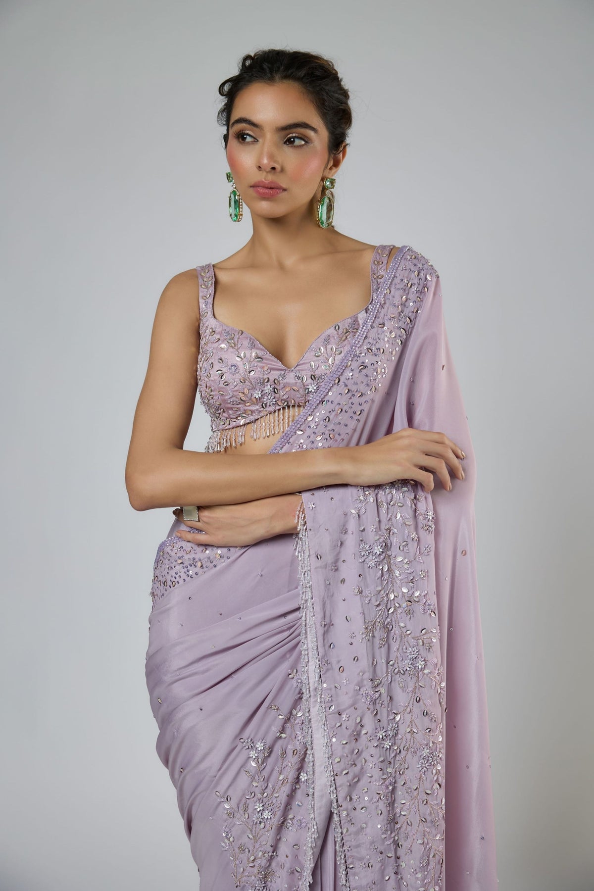 Lilac Heavy Draped Saree Set