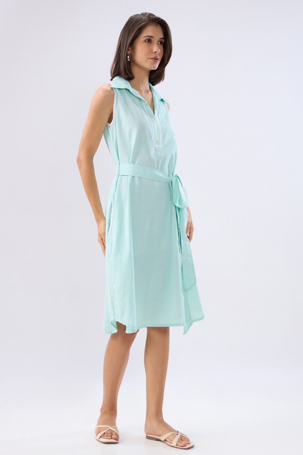 Blue A-line Tie-up Dress