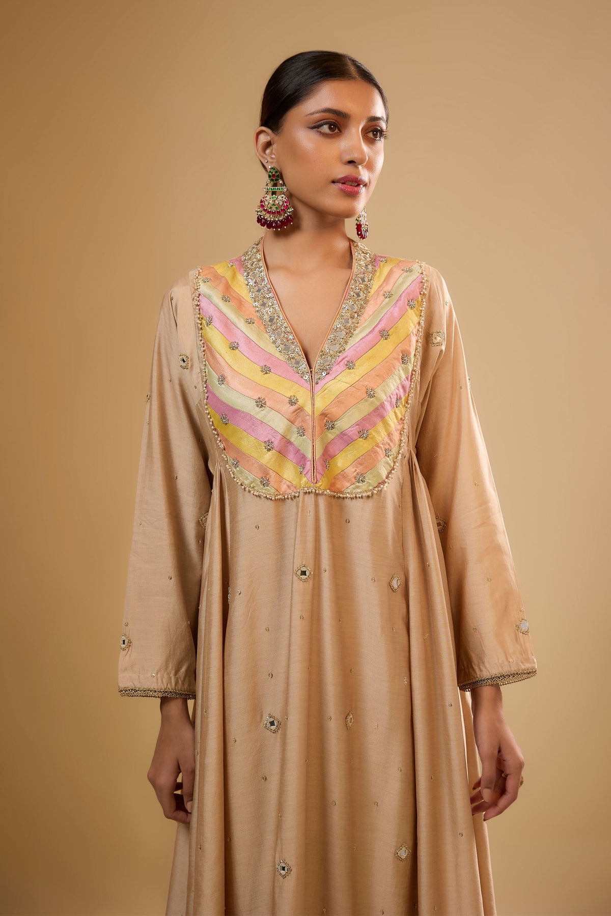 Ivory Stripe Yoke Kurta Set