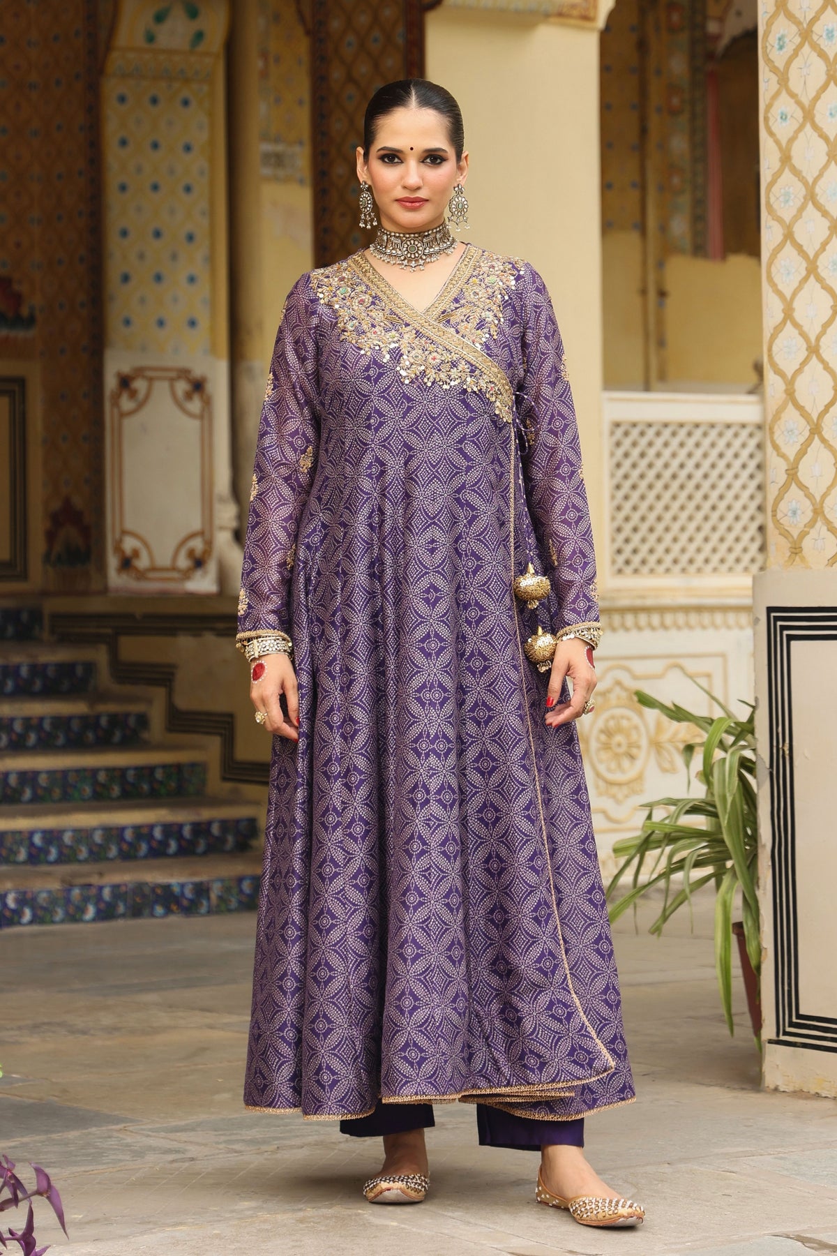 Purple Ahista Printed KalidarSet