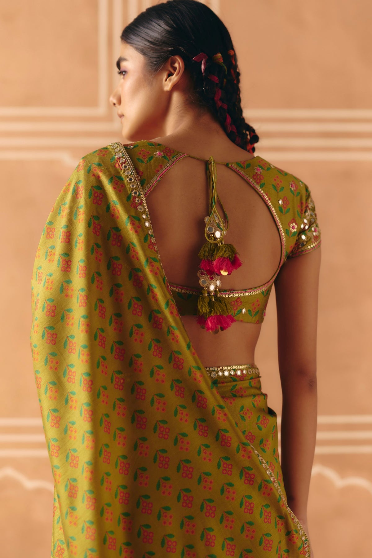 Parrot Green Saree Set