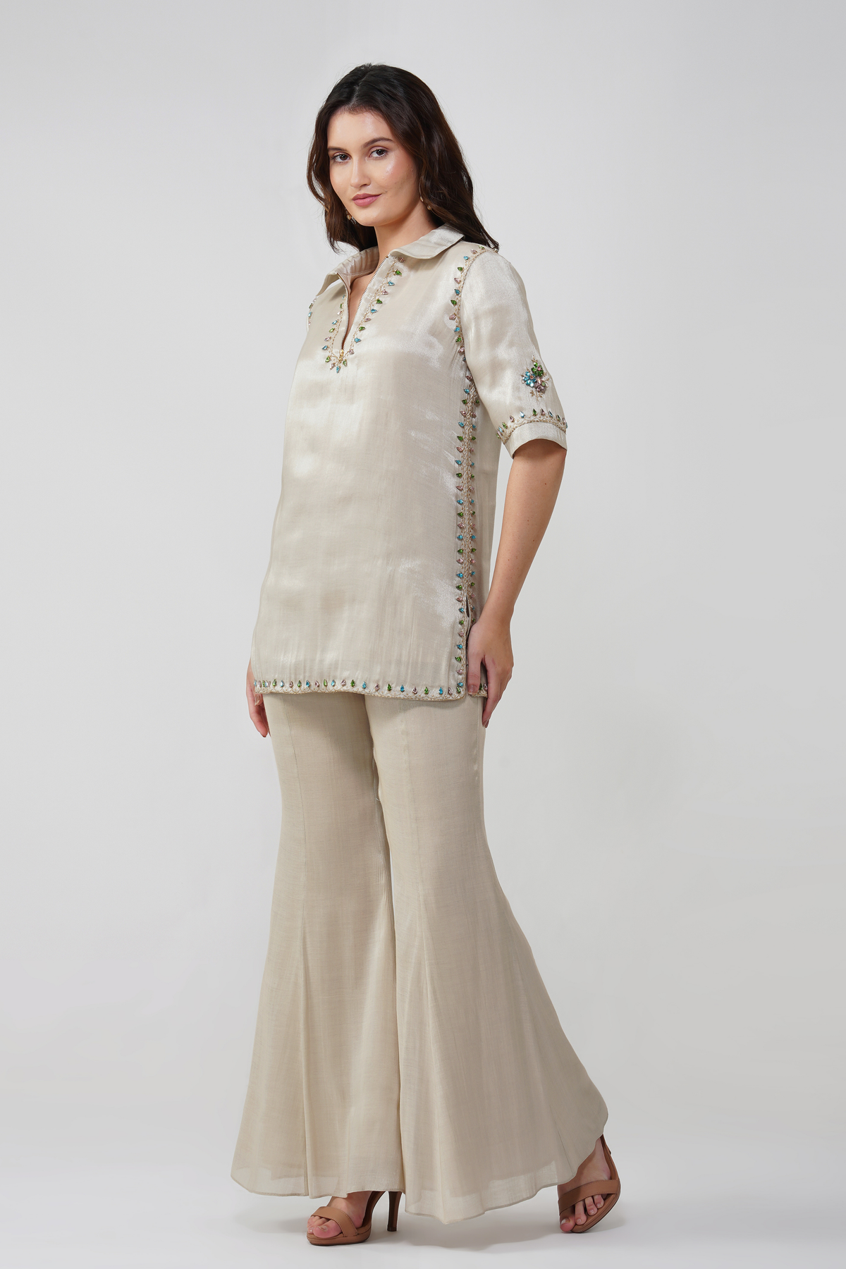 Crystal Leaf Zipped Tunic Set