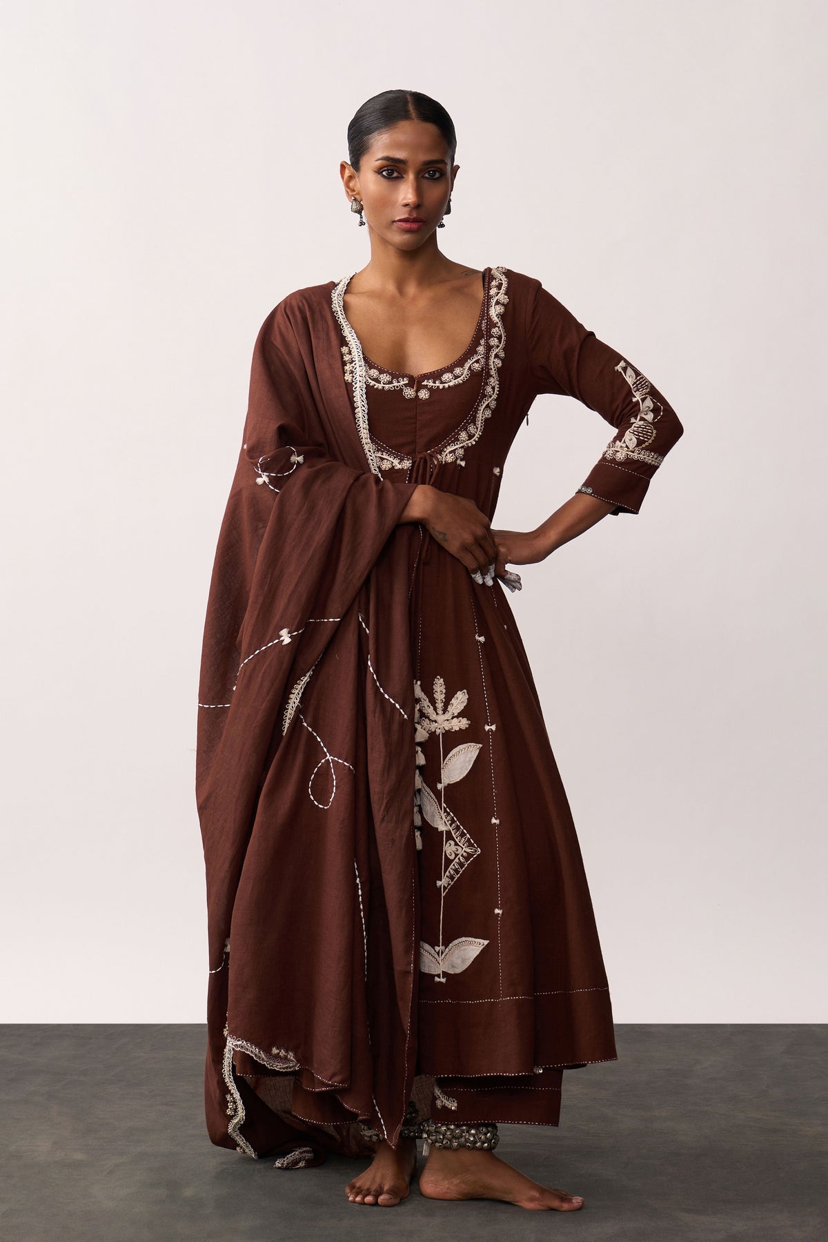 Hazrat Brown Anarkali Set