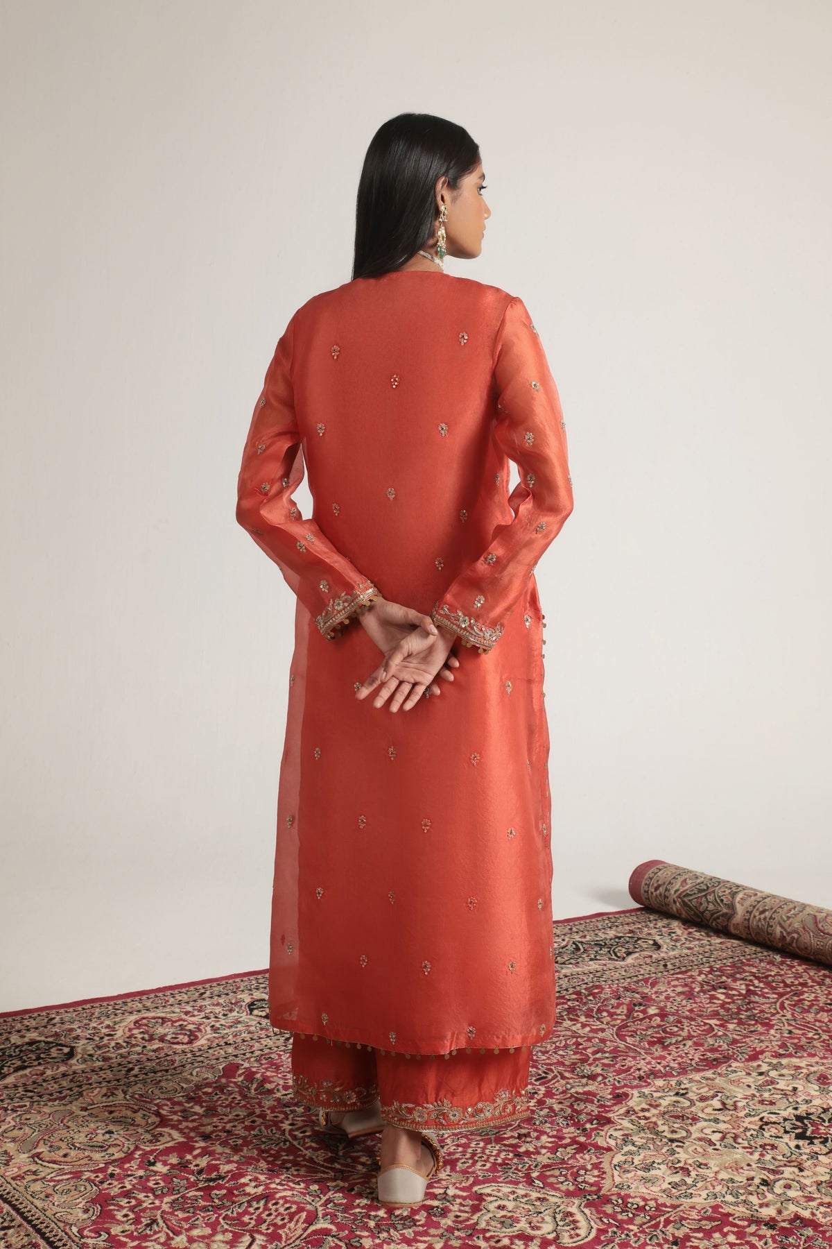 Zar-Rang Orange Long Kurta Set