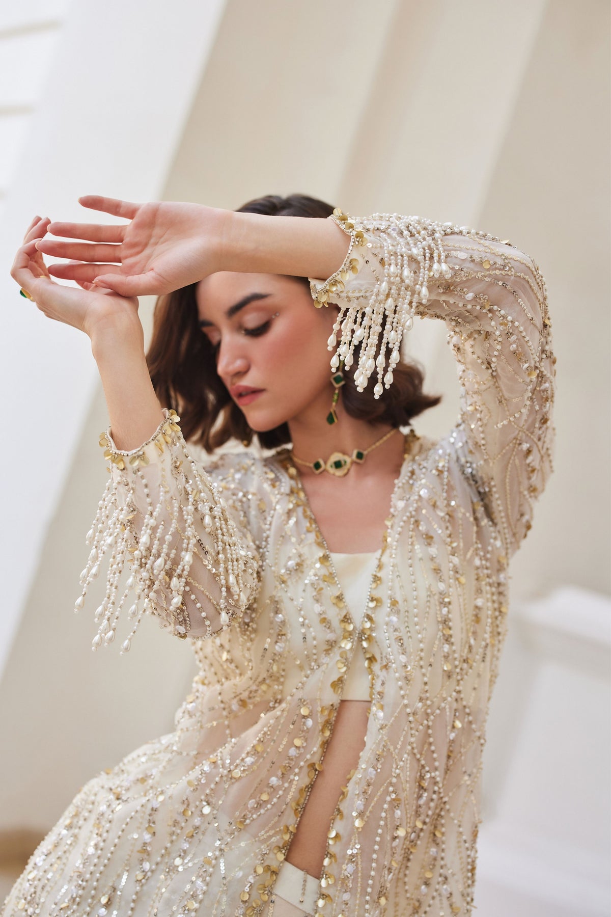 Pearl White Organza Pant-suit