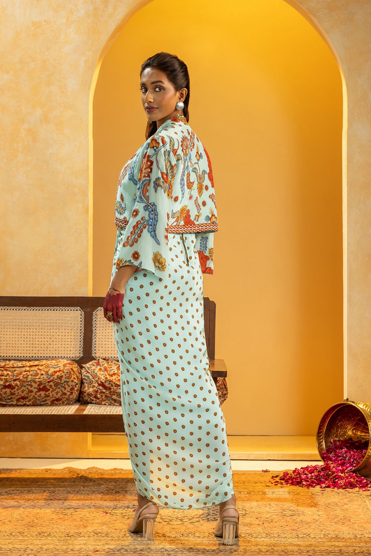 Blue Printed Statement Jacket Set