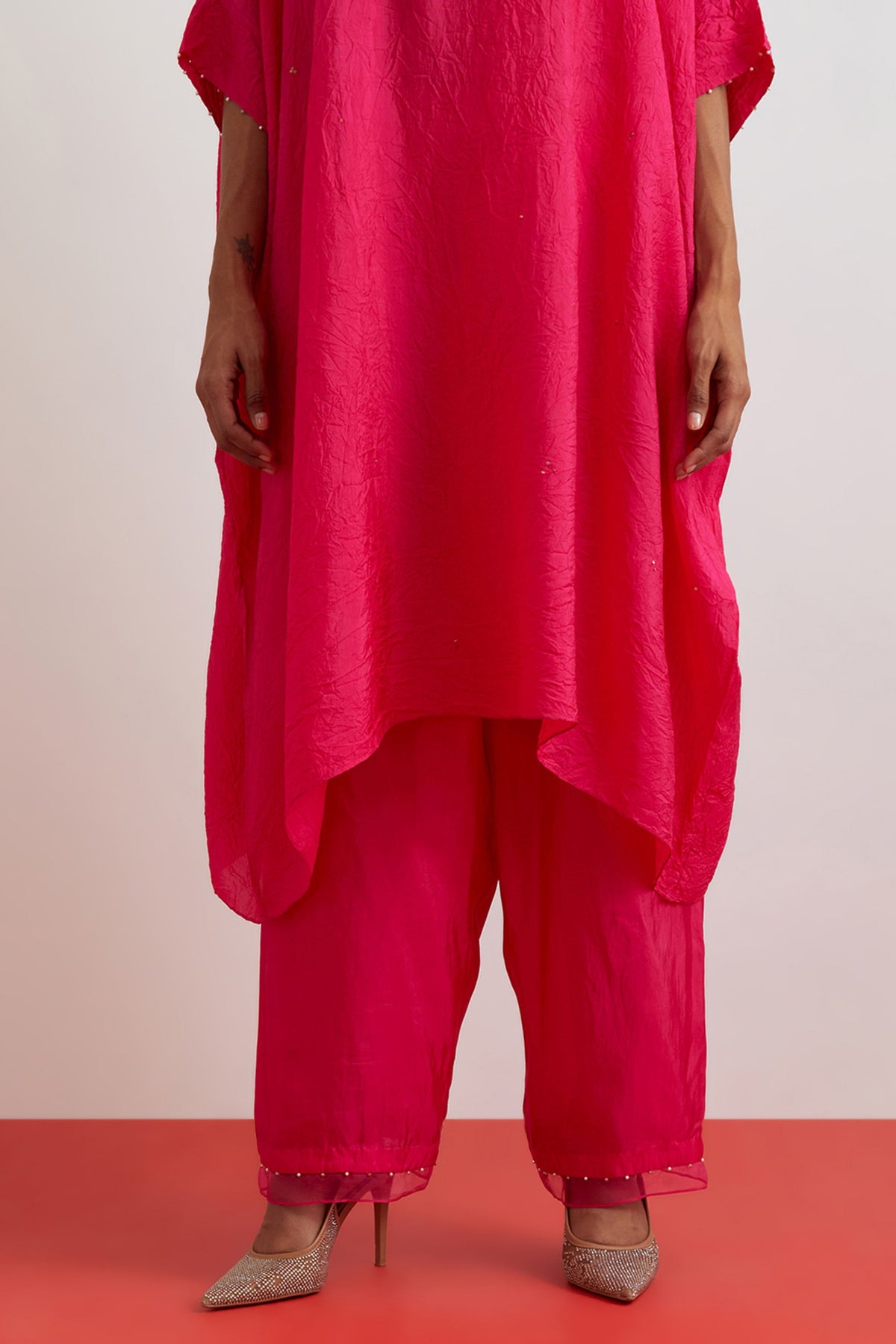 Hot Pink Floral Crystal Kaftan Set