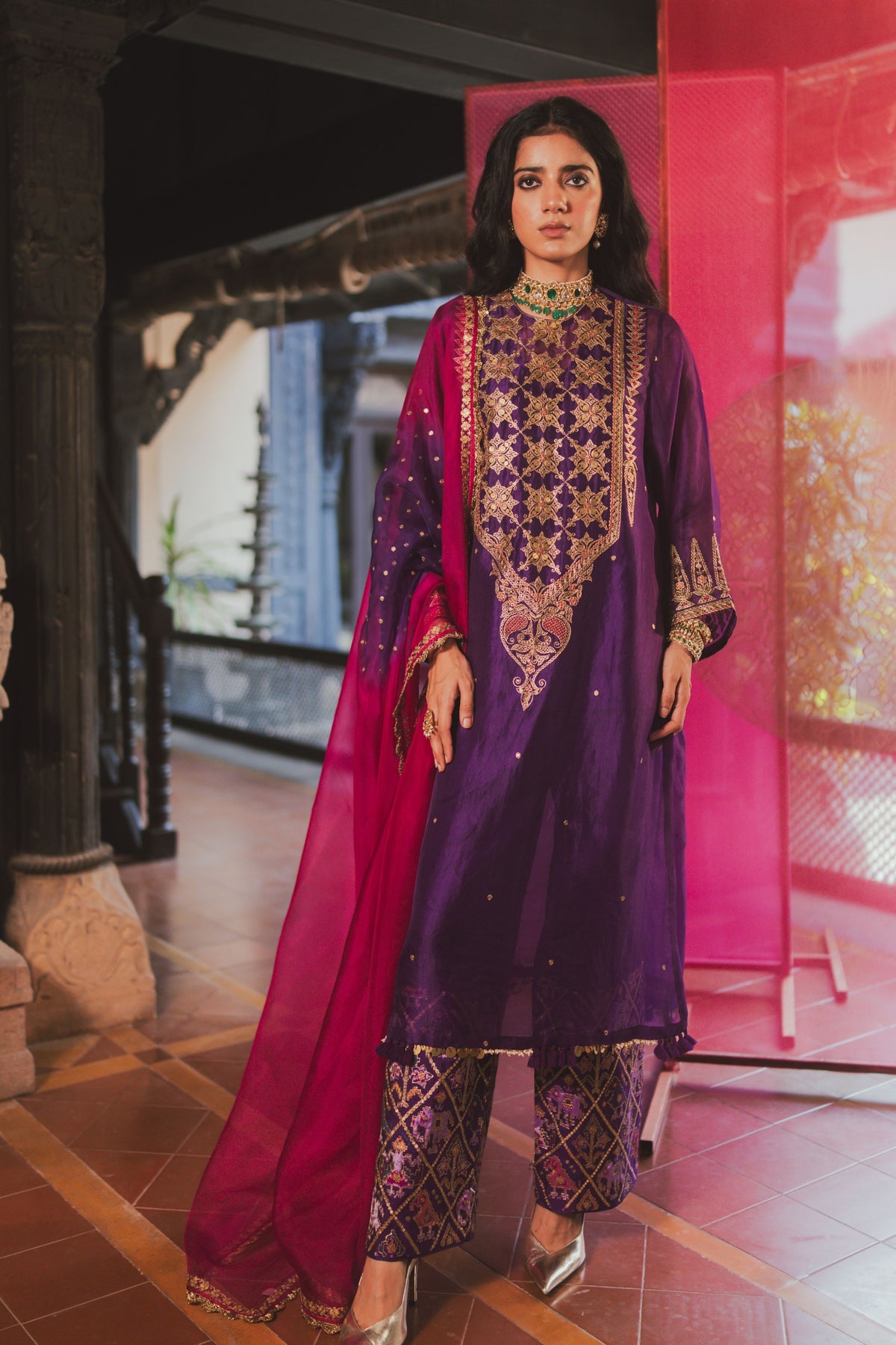 Magenta and Purple Gul Dupatta