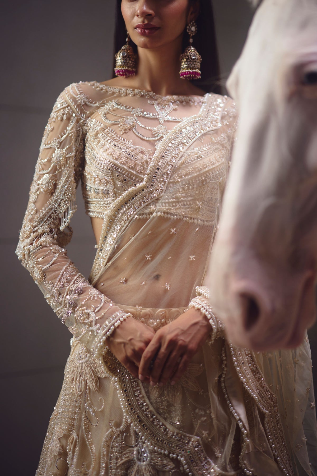 Ivory Embroidered Floral Lehenga Set