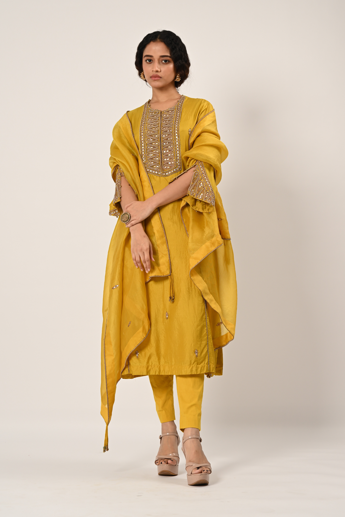 Yellow Princess Cut Kurta Set