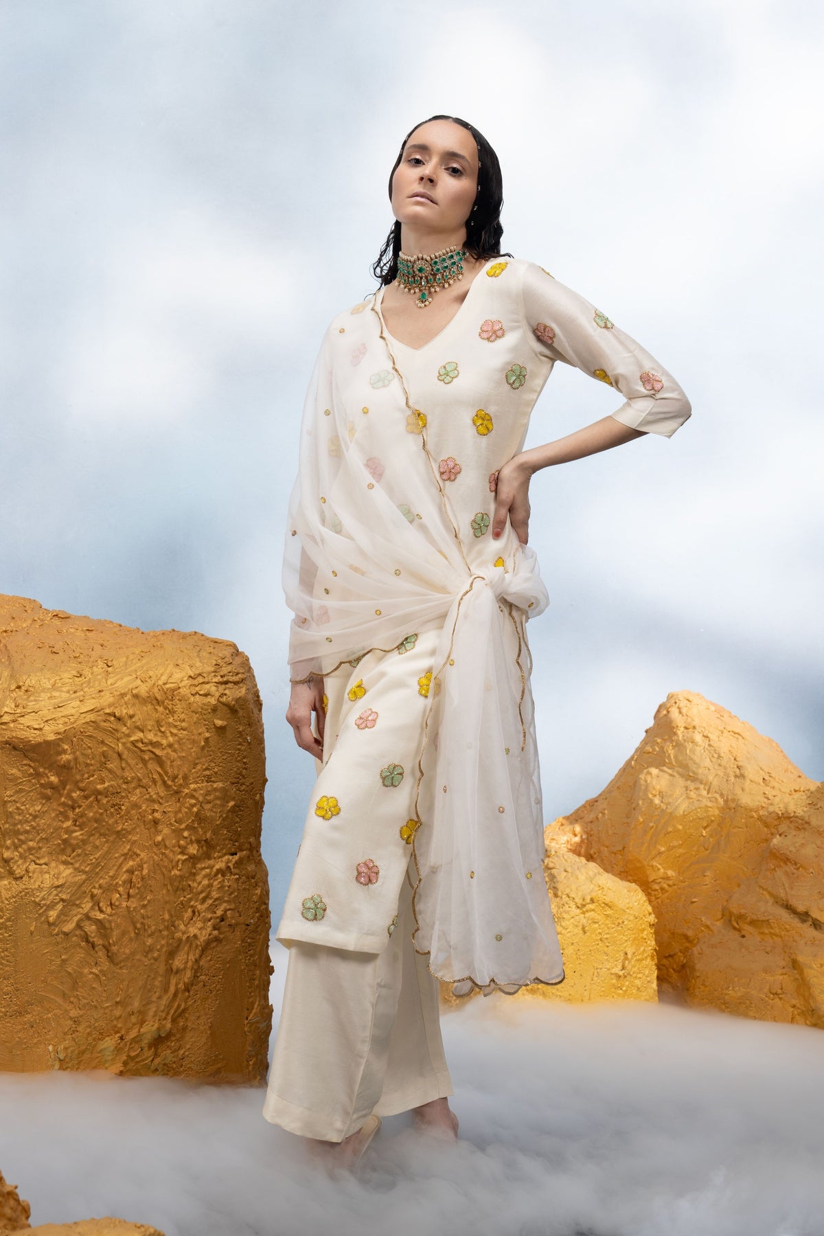 Ivory Floral Kurta Set