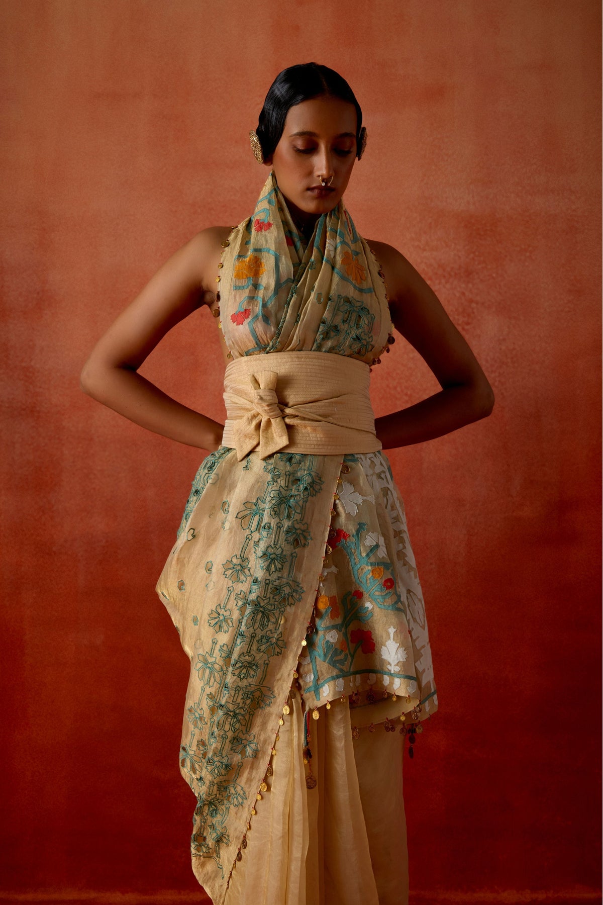 Gold Tissue Sari Set