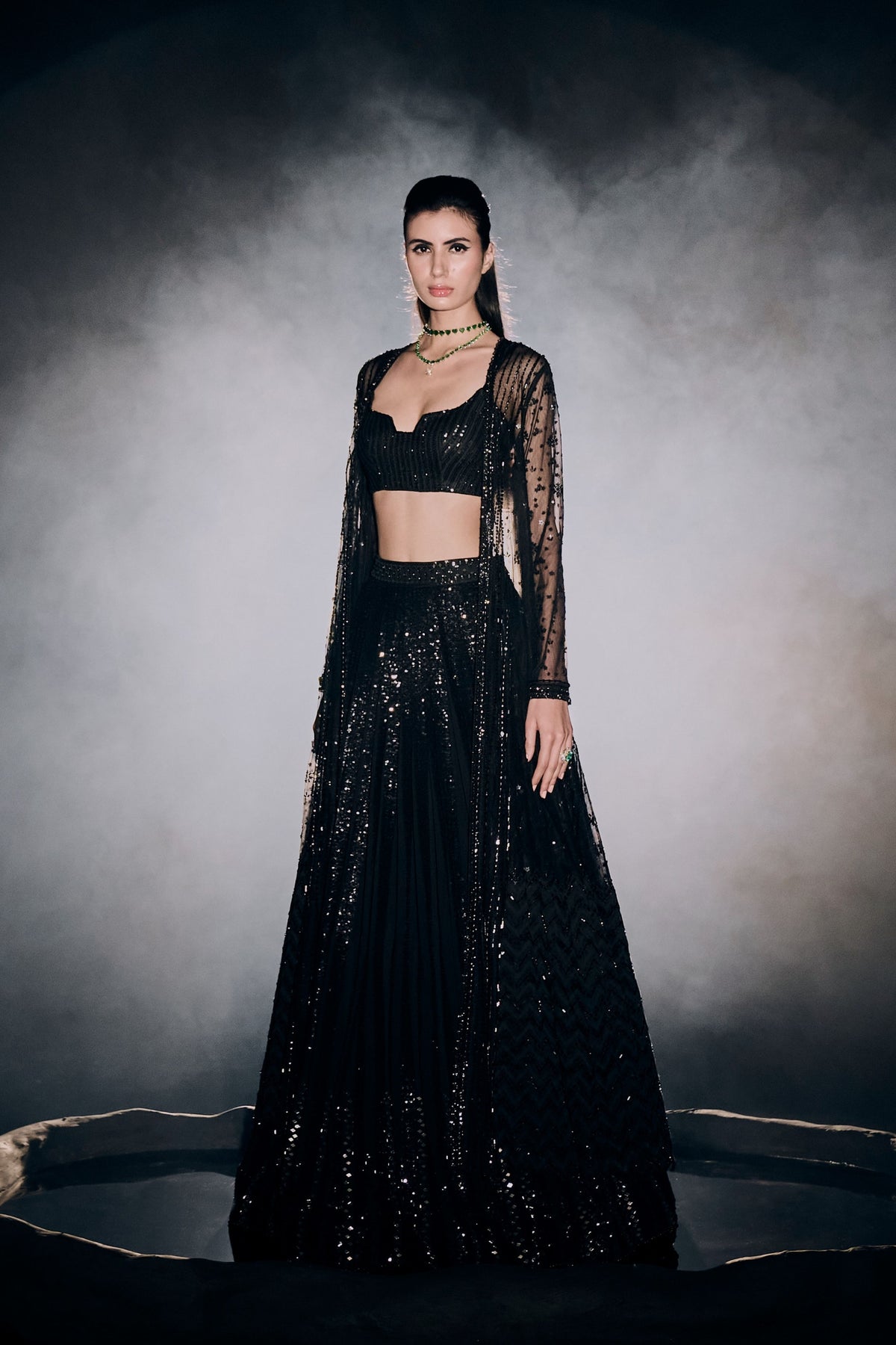 Black Sequins Stripe Lehenga