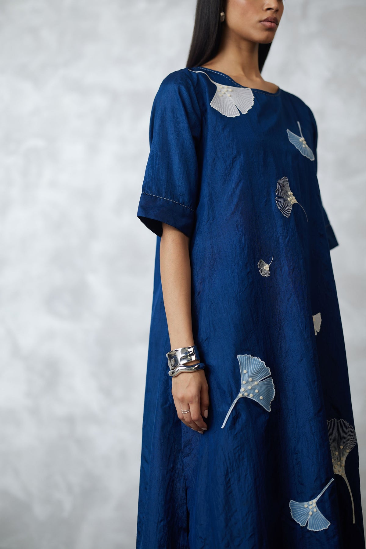 Indigo Ginkgo Silk Kurta