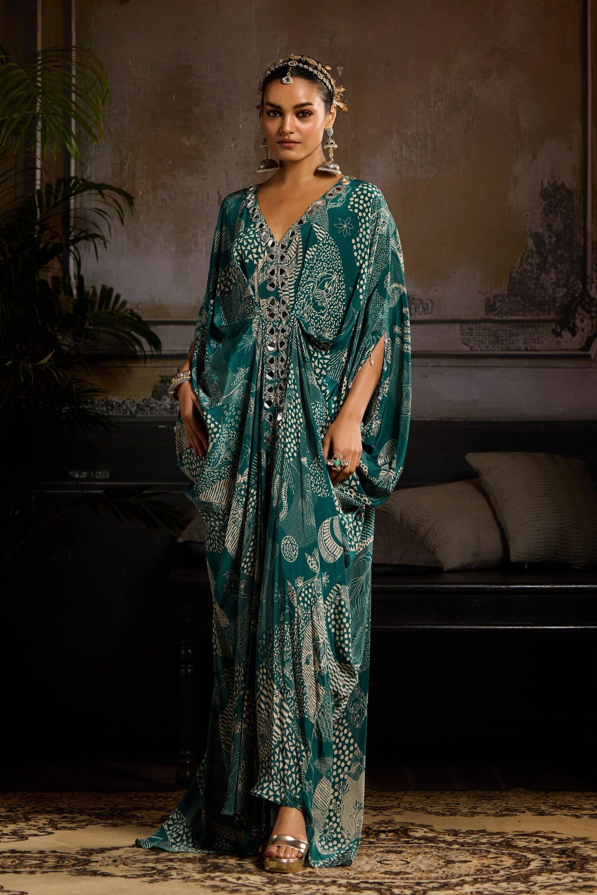 Teal Printed Kaftan