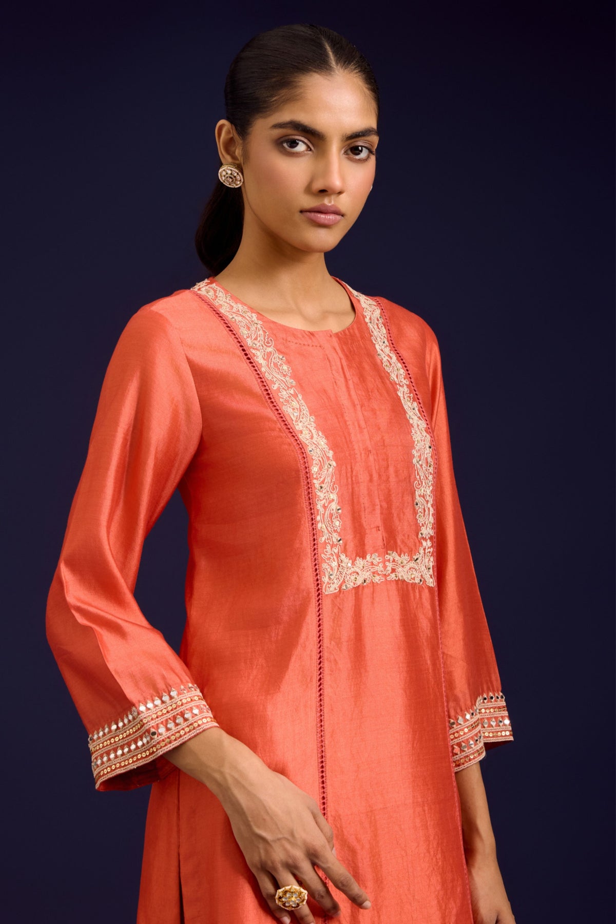 Orange Chinniya Kurta Set