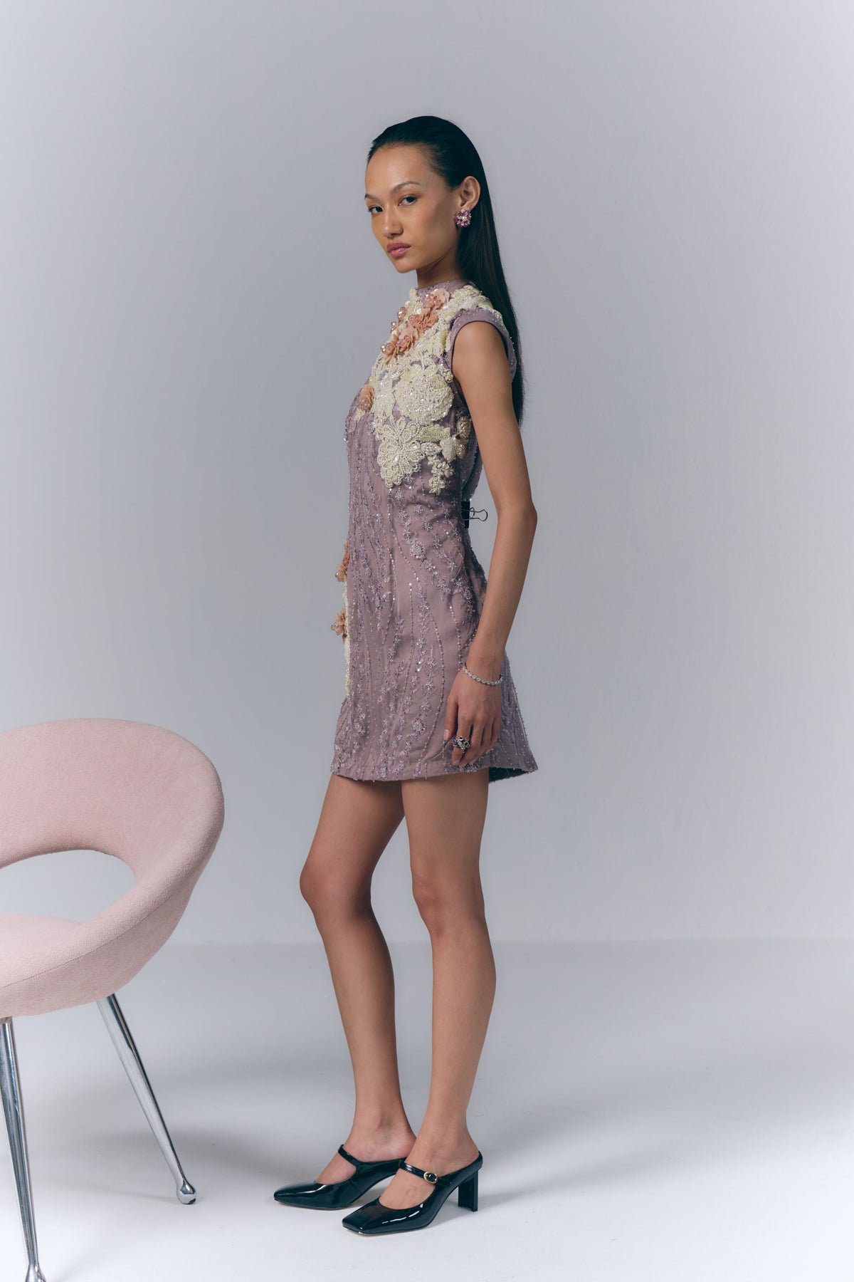 Mauve Embroidered Short Dress