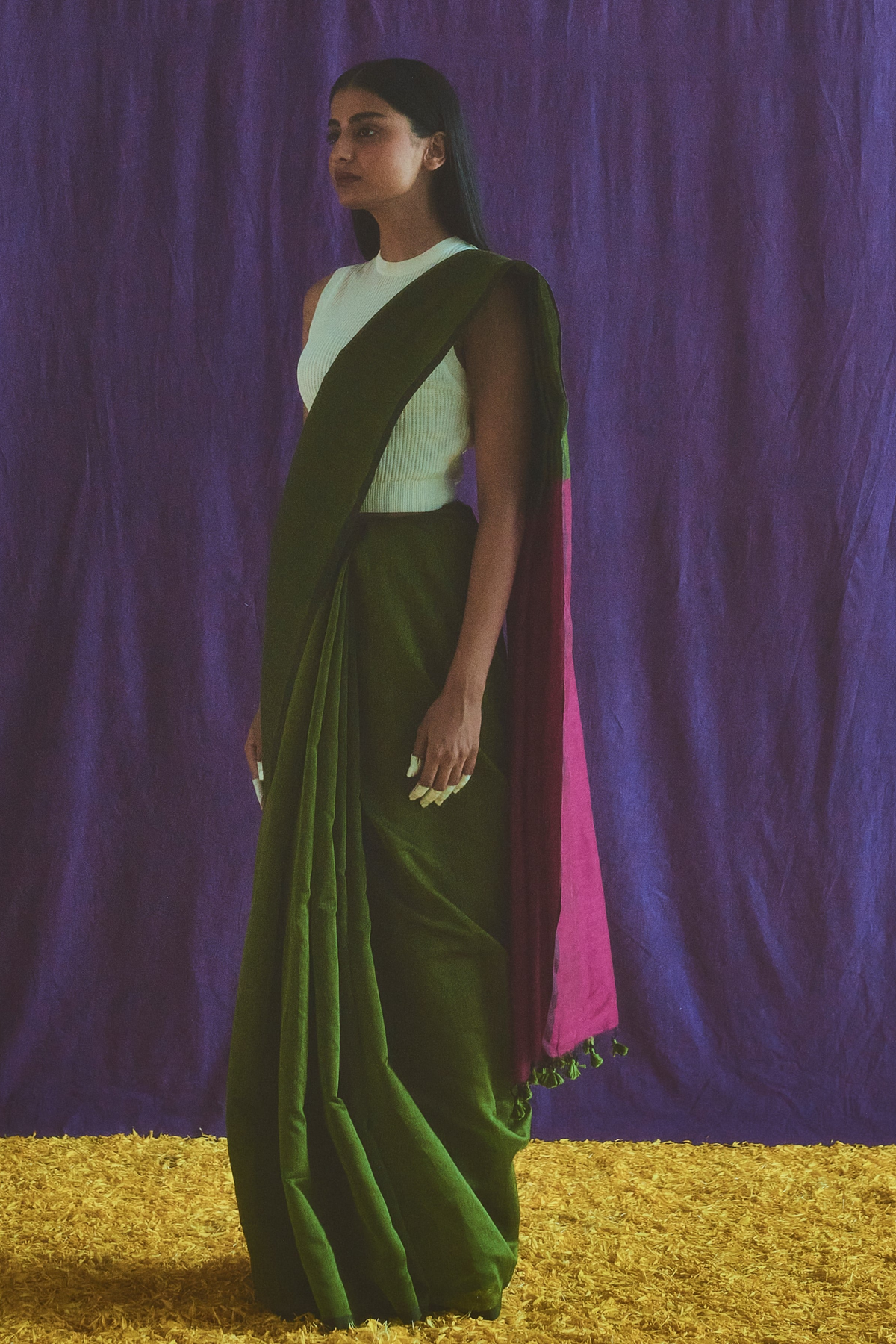 Green And Pink Cotton Silk Saree