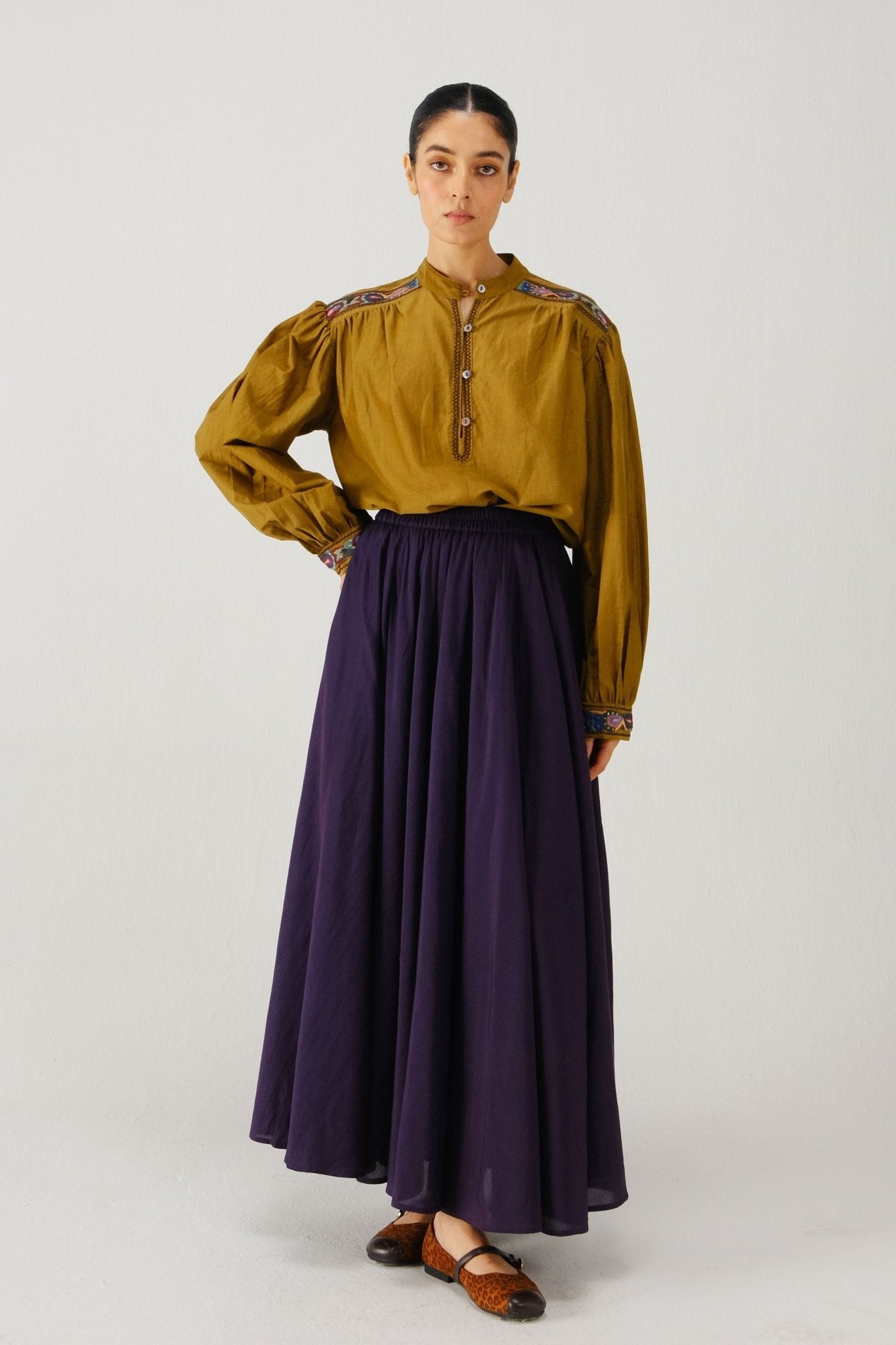 Olive Peasant Top - Cord - Elahe