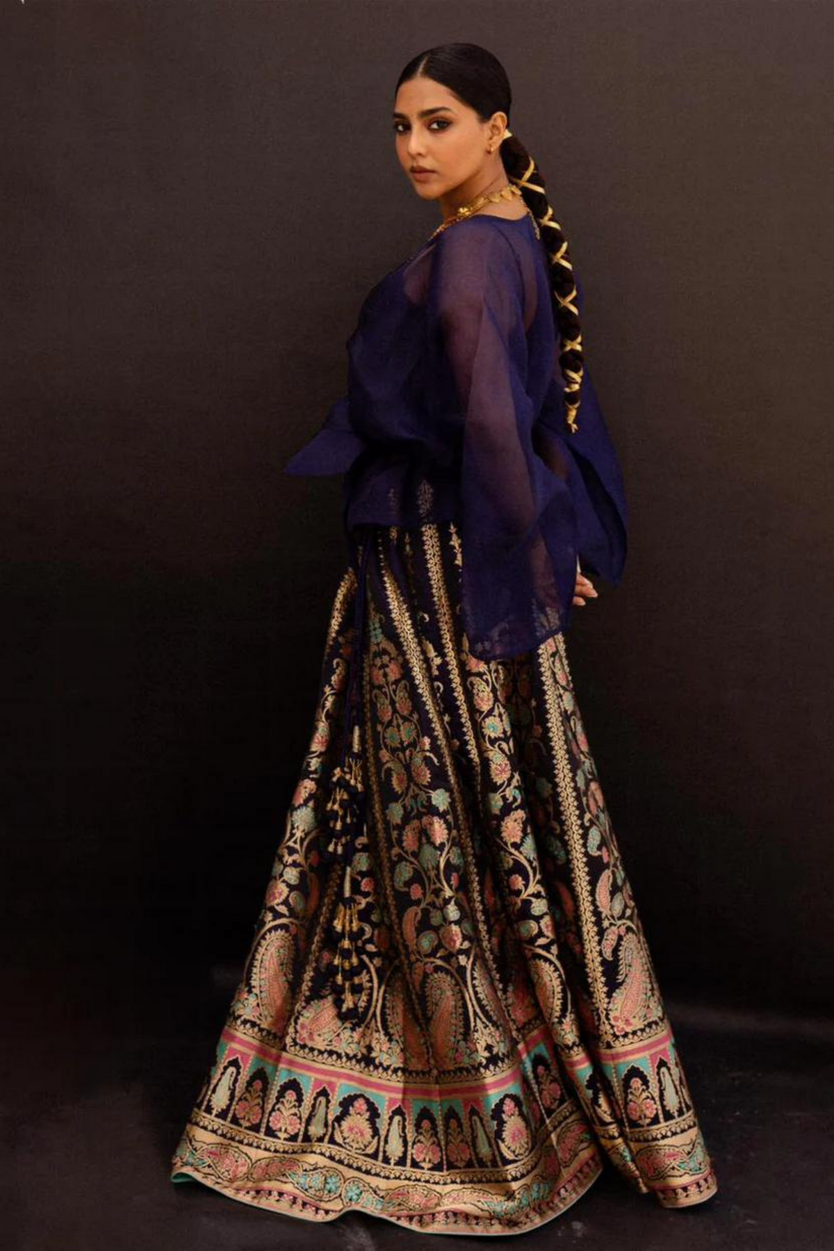 Handwoven Deep Blue Silk Lehenga
