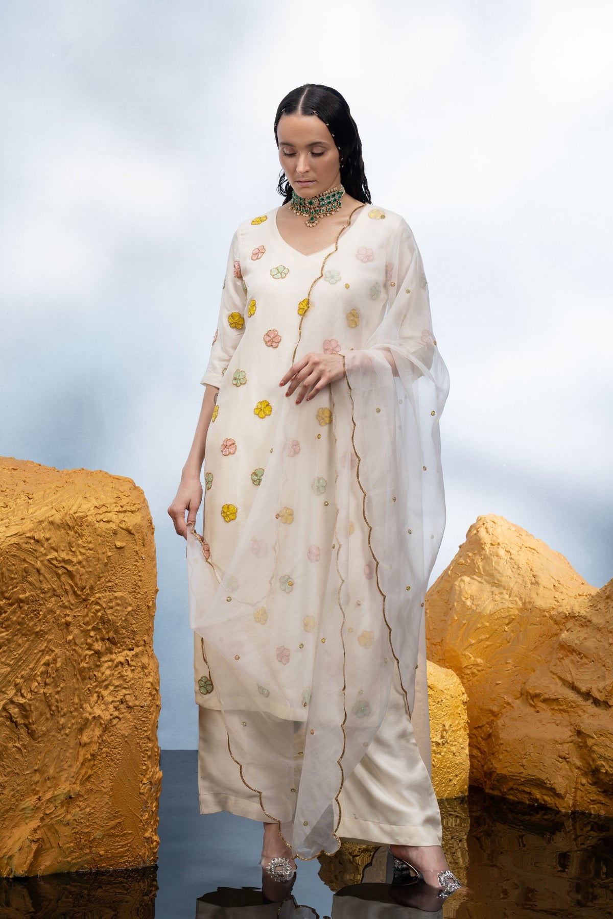Ivory Floral Kurta Set