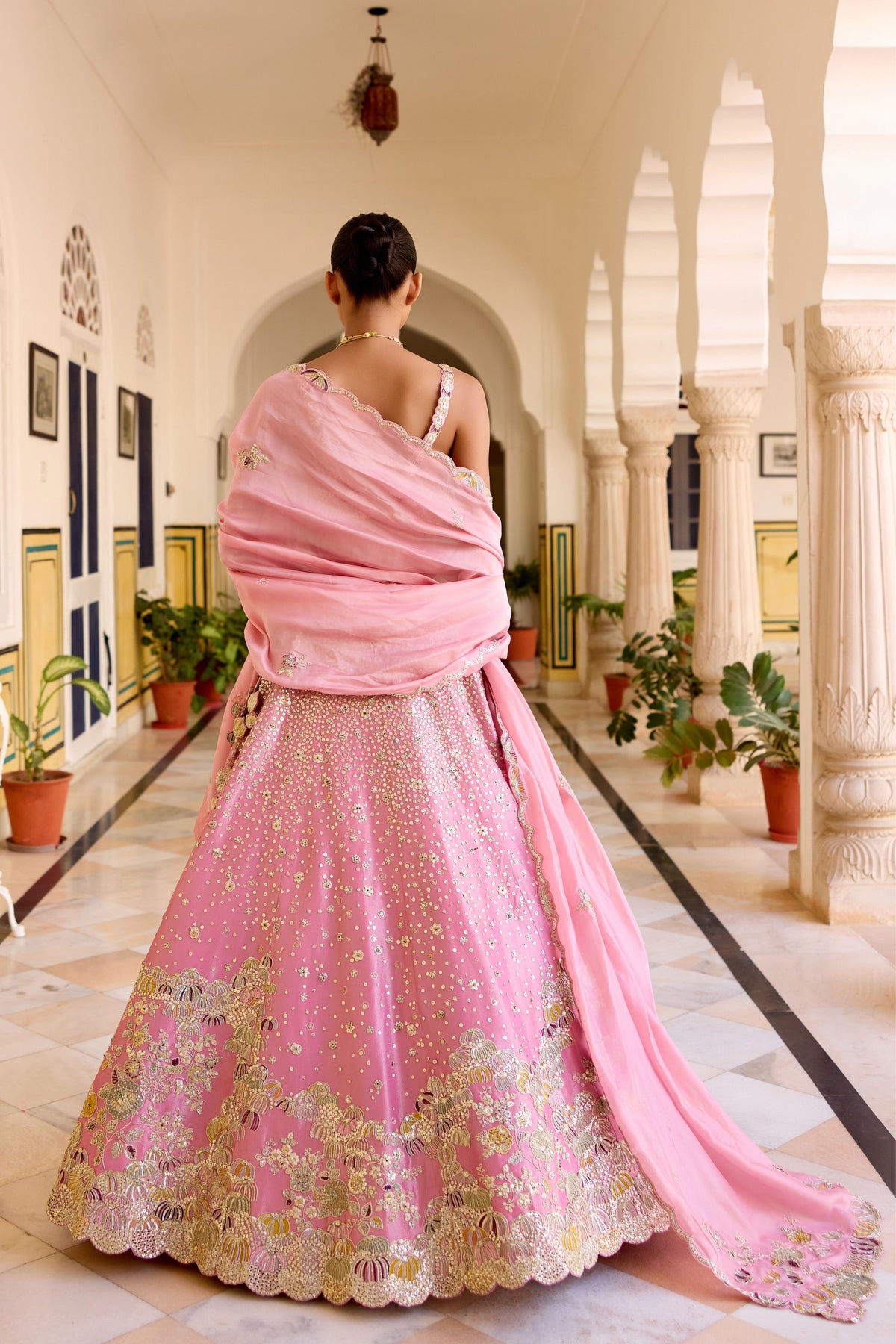 Rosaline Pink Tissue Lehenga Set