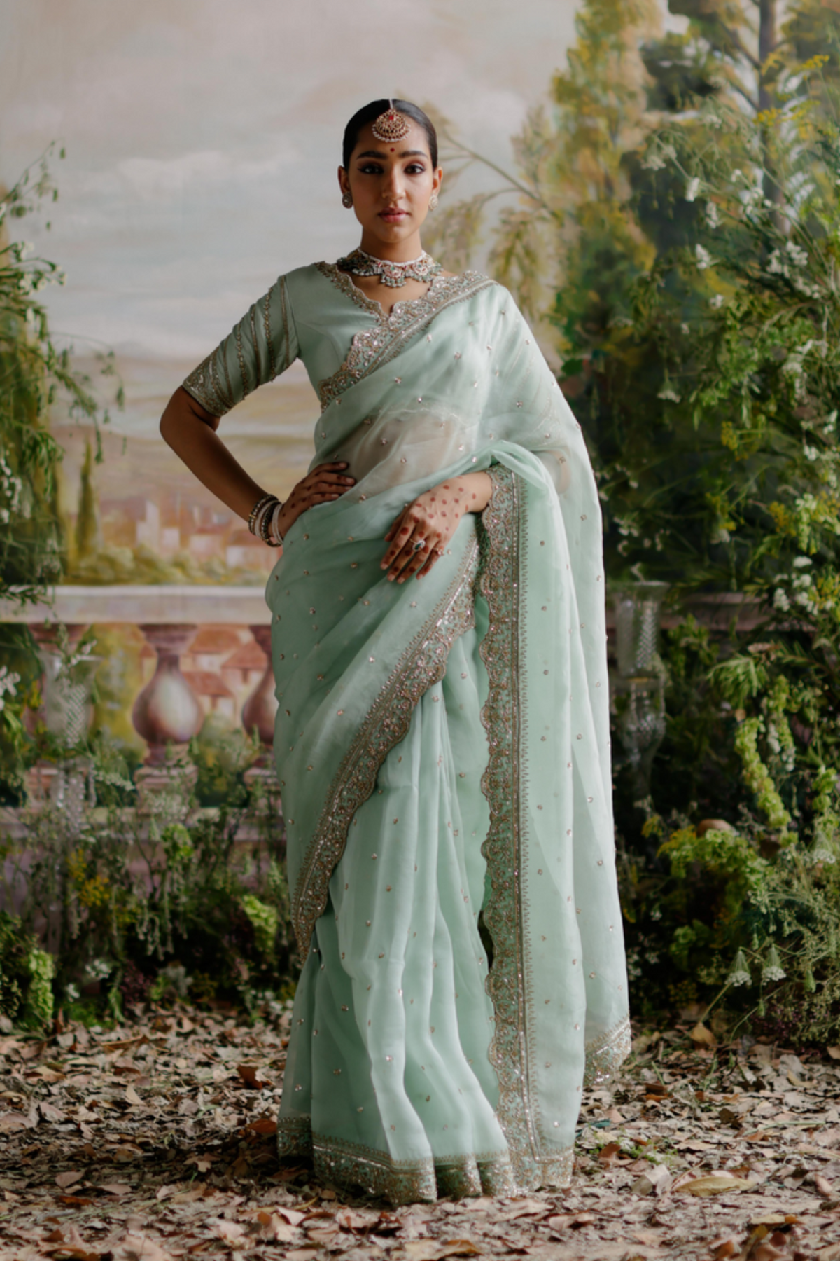 Sage Green Saree Set