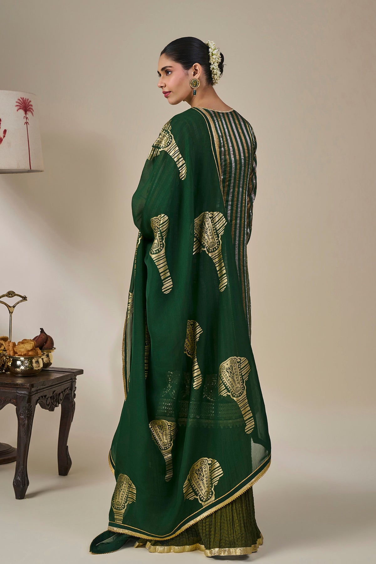 Green Kera Palm kurta Set